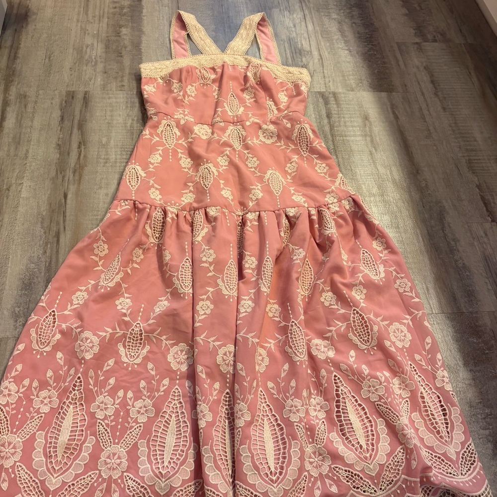 Style by GG Pink Embroidered Dress Medium